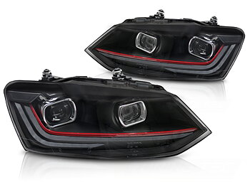 STRÅLKASTARE RÖD SEKVENTIELL LED DRL TILL VW POLO V 6R 2009-2017