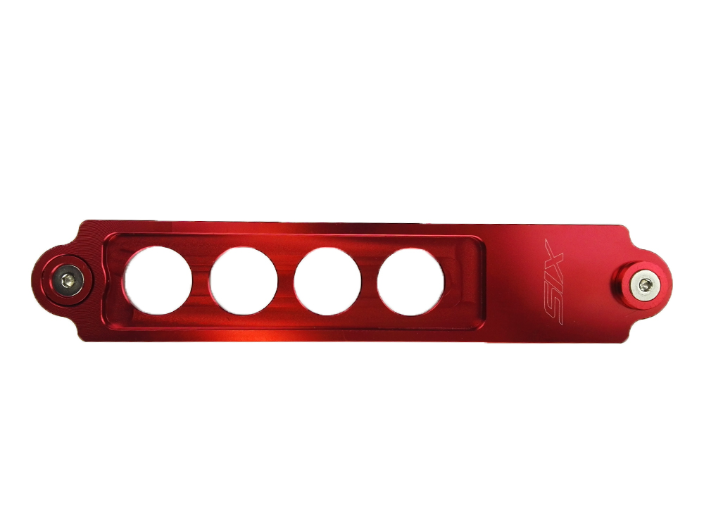 UNIVERSAL BILLET BATTERY TIE DOWN LONG 22CM RED [SIX]