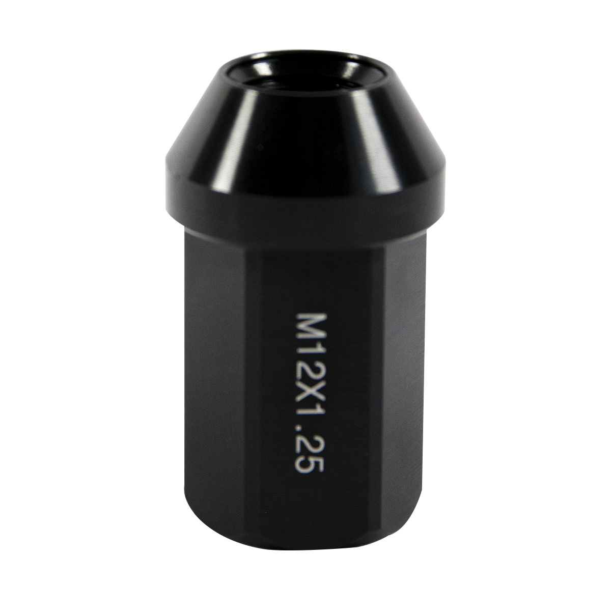 BLACK ALUMINIUM CONE NUT NOT UNCORKED 60° T19MM 12 X 125 LONG TAPPING 30MM