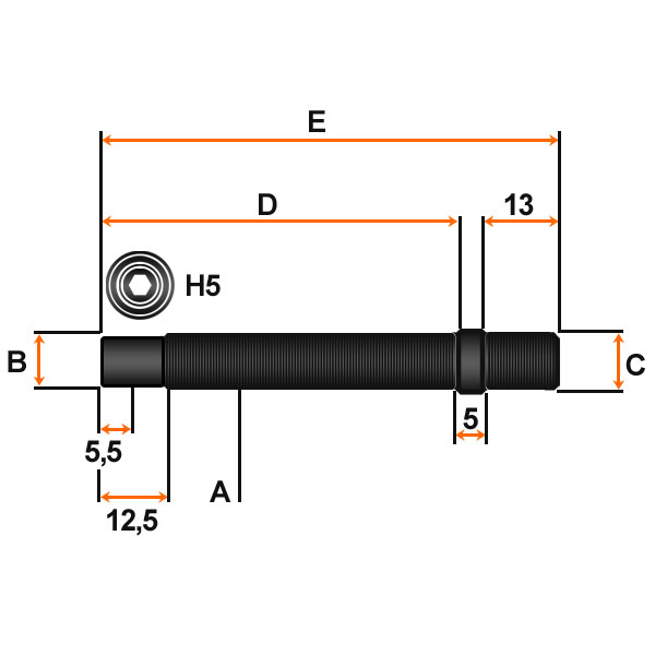 THREAD CONVERSION STUD 12X150 LENGTH 68MM WITH CH5 HEAD