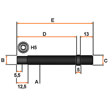 THREAD CONVERSION STUD 12X150 LENGTH 90MM WITH CH5 HEAD