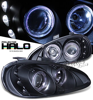 MAZDA MX3 PROJECTOR HEADLIGHTS BLACK + HALO ANGELEYES