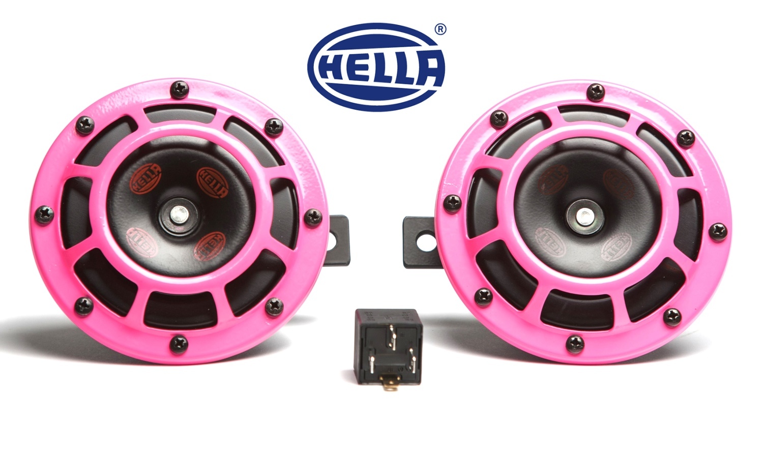 HELLA SUPERTONE HORN KIT PINK 118DB SET OF 2 INCL RELAY
