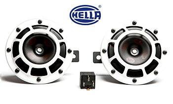 HELLA SUPERTONE HORN KIT WHITE 118DB SET OF 2 INCL RELAY