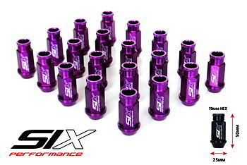 SIX LIGHTWEIGHT ALU 7075 LUG NUTS 50MM 12X1.25 PURPLE V2 20X