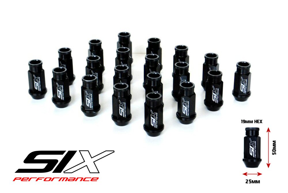 SIX LIGHTWEIGHT ALU 7075 LUG NUTS 50MM 12X1.50 BLACK V2 20X