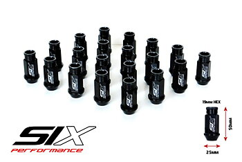 SIX LIGHTWEIGHT ALU 7075 LUG NUTS 50MM 12X1.25 BLACK V2 20X