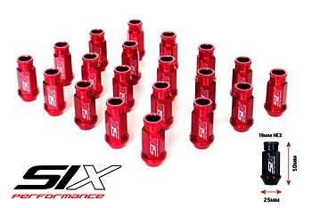 SIX LIGHTWEIGHT ALU 7075 LUG NUTS 50MM 12X1.50 RED V2 20X