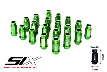 SIX LIGHTWEIGHT ALU 7075 LUG NUTS 50MM 12X1.50 GREEN V2 20X