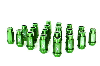 SIX LIGHTWEIGHT ALU 7075 LUG NUTS 50MM 12X1.25 GREEN V2 20X