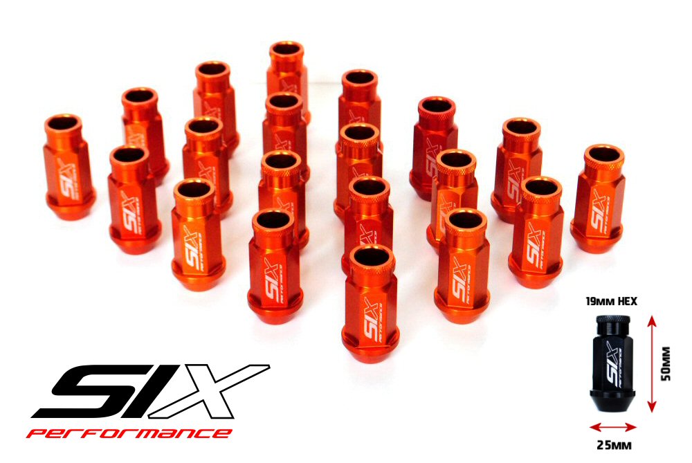SIX LIGHTWEIGHT ALU 7075 LUG NUTS 50MM 12X1.25 ORANGE V2 20X