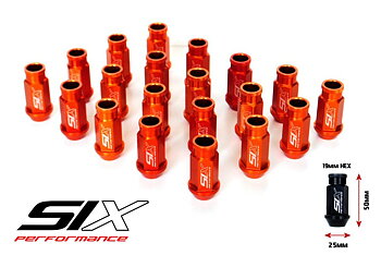 SIX LIGHTWEIGHT ALU 7075 LUG NUTS 50MM 12X1.25 ORANGE V2 20X