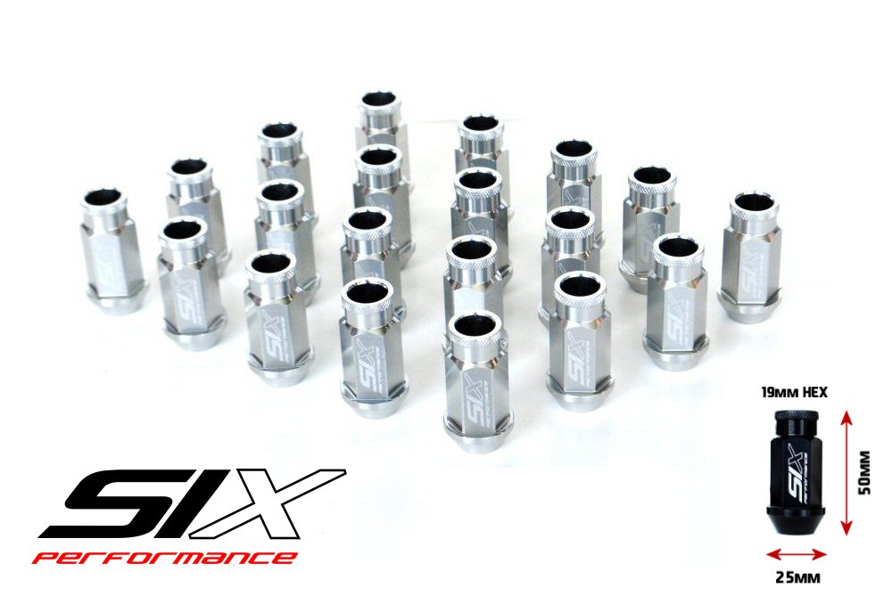SIX LIGHTWEIGHT ALU 7075 LUG NUTS 50MM 12X1.25 SILVER V2 20X