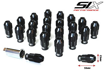SIX LIGHTWEIGHT ALU7075 LUG NUTS 12X1.50 BLACK ANTI-THEFT V3