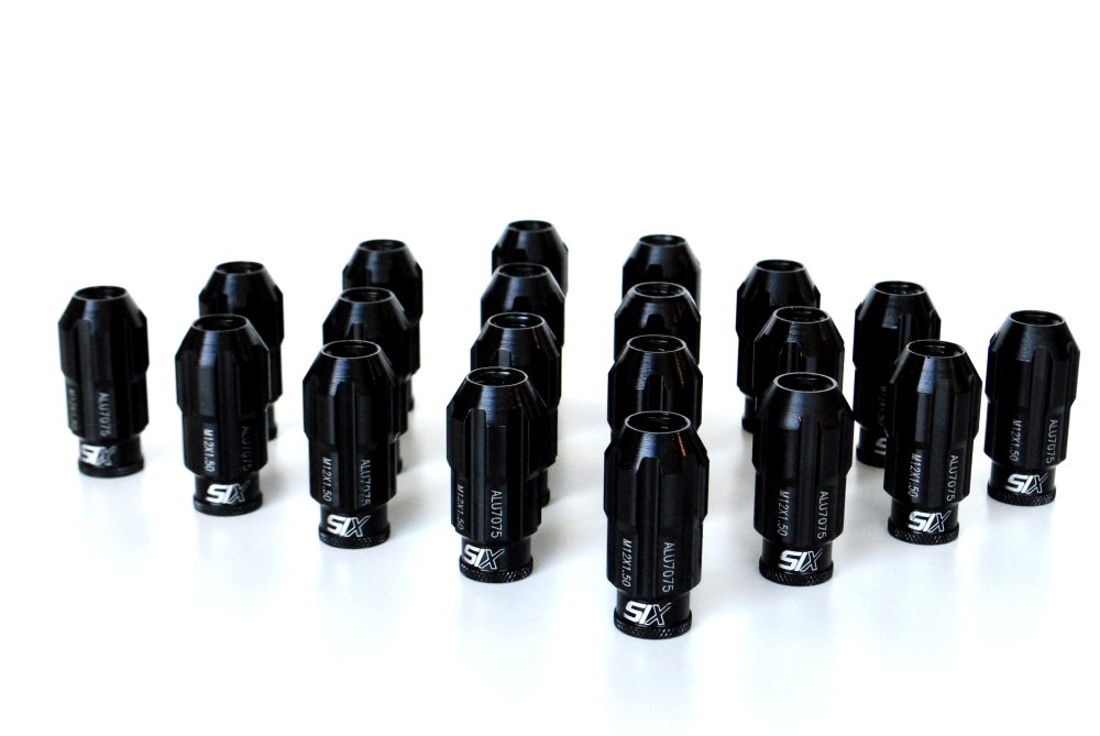 SIX LIGHTWEIGHT ALU7075 LUG NUTS 12X1.50 BLACK ANTI-THEFT V3 - 2