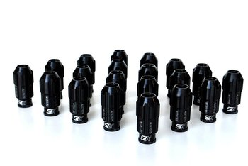 SIX LIGHTWEIGHT ALU7075 LUG NUTS 12X1.25 BLACK ANTI-THEFT V3