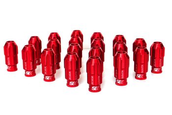 SIX LIGHTWEIGHT ALU7075 LUG NUTS 12X1.50 RED ANTI-THEFT V3