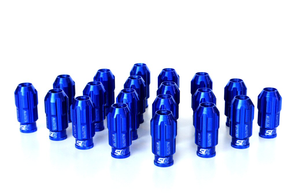 SIX LIGHTWEIGHT ALU7075 LUG NUTS 12X1.25 BLUE ANTI-THEFT V3 - 2
