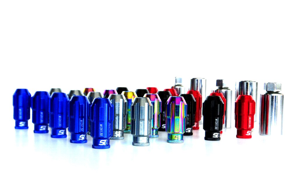 SIX LIGHTWEIGHT ALU7075 LUG NUTS 12X1.50 NEOCHROME ANTITHEFT - 6