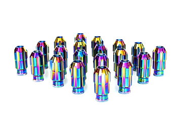SIX LIGHTWEIGHT ALU7075 LUG NUTS 12X1.25 NEOCHROME ANTITHEFT