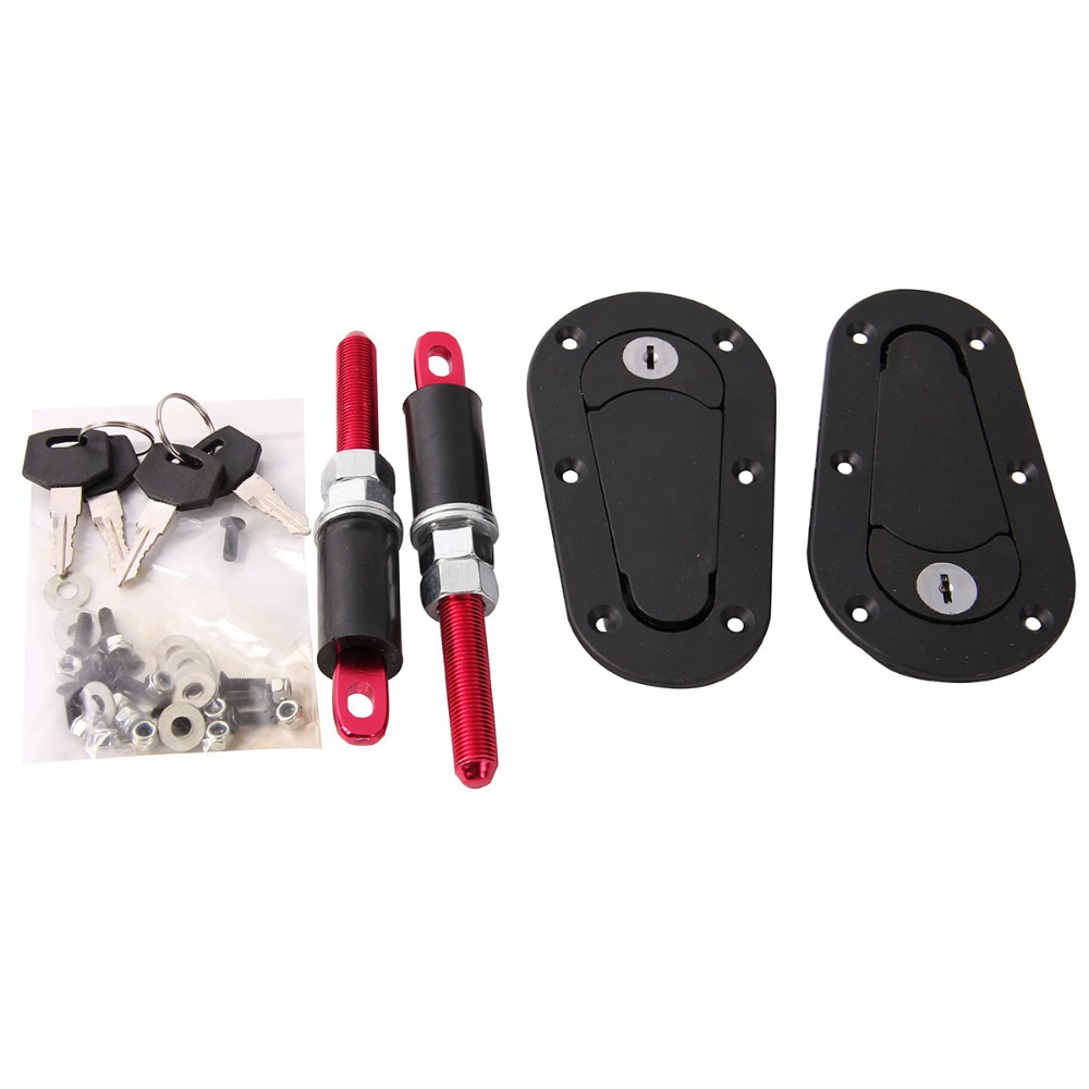 UNIVERSAL AEROCATCH HOOD PINS/FASTENERS WITH LOCK BLACK/RED