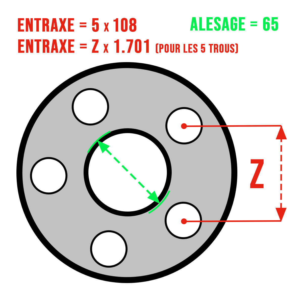 WHEEL SPACERS (X2), 5X108, BORE 60.1 RENAULT - 2