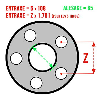 WHEEL SPACERS (X2), 5X108, BORE 60.1 RENAULT