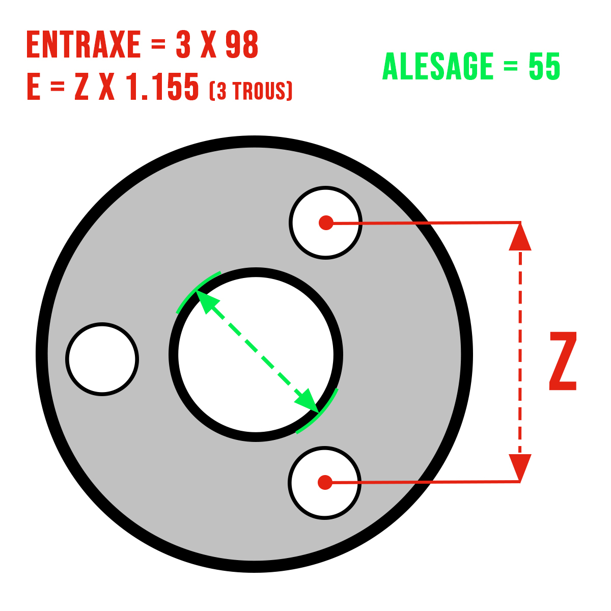 WHEEL SPACERS (X2), 3X98, BORE 55, CITROEN AX / VISA / SAXO - 2