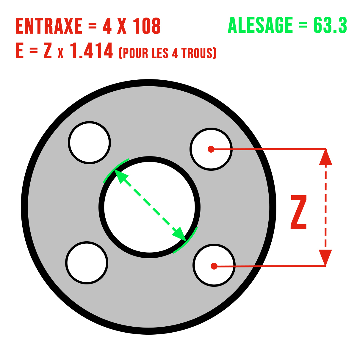 WHEEL SPACERS (X2), 4X108, BORE 63.3 FORD - 2