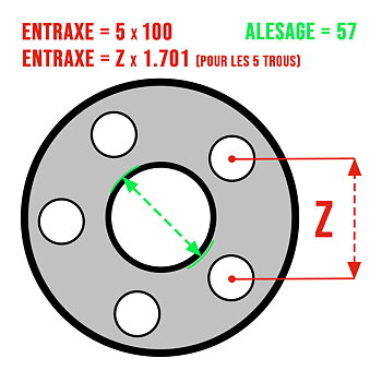 WHEEL SPACERS (X2), 5X100, BORE 57, VW, AUDI, SEAT, SKODA