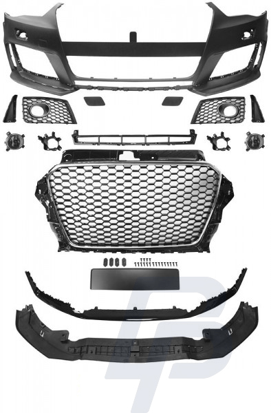 AUDI A3 12-16 RS3 STYLE KROM SVART STÖTFÅNGARE - 5