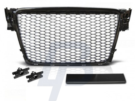 GRILLS AUDI A4 B8 08-11 GLOSSY BLACK RS-STYLE - 2
