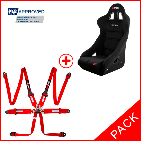 PACK FIA RRS CONFORT RACING SEAT + FIA RRS ONE HANS® 6 POINTS RED HARNESS