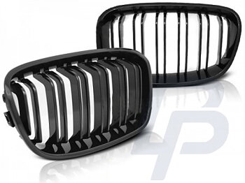 GRILLS BMW F20 F21 11-12.14 GLOSSY BLACK DOUBLE BAR M-LOOK