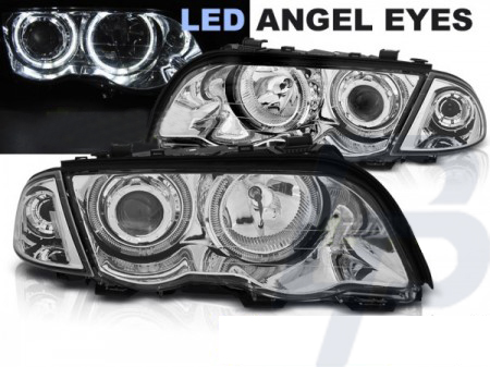 HEADLIGHTS BMW E46 05.98-08.01 S/T ANGEL EYES LED CHROME