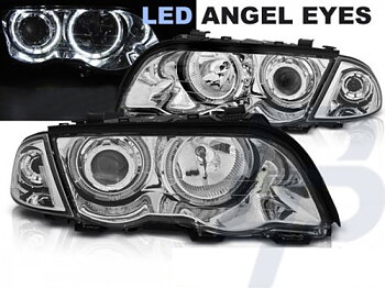 HEADLIGHTS BMW E46 05.98-08.01 S/T ANGEL EYES LED CHROME