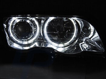 HEADLIGHTS BMW E46 05.98-08.01 S/T ANGEL EYES LED CHROME