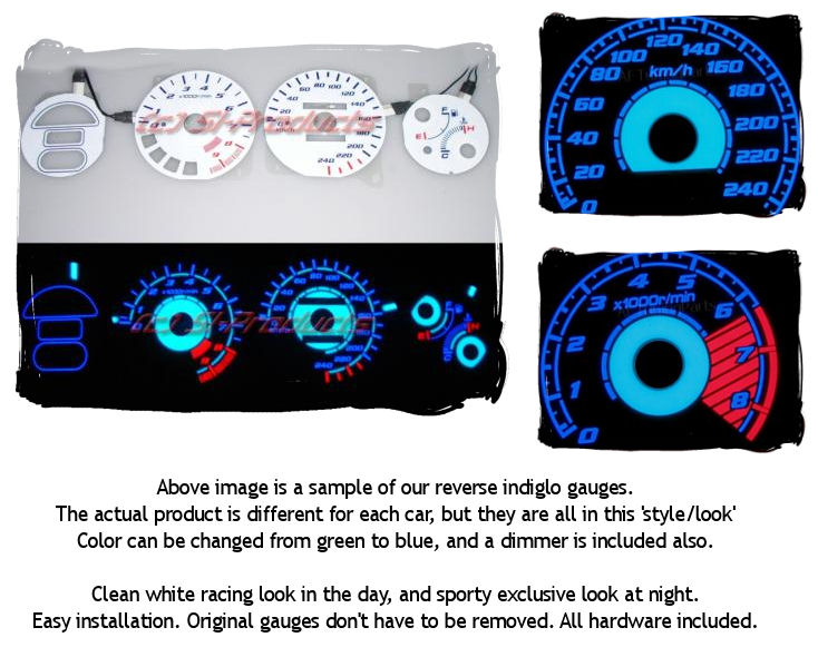 HONDA ACCORD 98-02 CG 7/8 REVERSE INDIGLO GAUGES (KMH)
