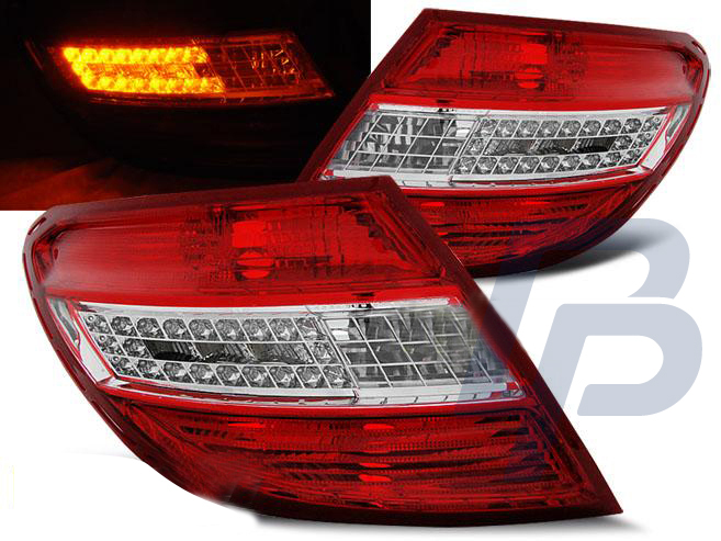 MERCEDES C-CLASS W204 SEDAN 07-10 RED WHITE LED TAILLIGHTS - 2