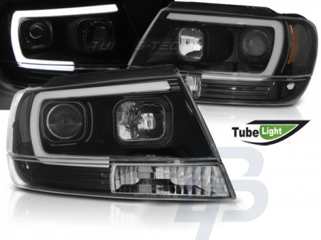 HEADLIGHTS CHRYSLER JEEP GRAND CHEROKEE 99-05.05 TUBE LIGHT BLACK