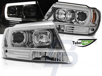 HEADLIGHTS CHRYSLER JEEP GRAND CHEROKEE 99-05.05 TUBE LIGHT CHROME