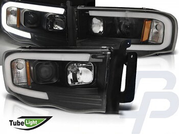 HEADLIGHTS DODGE RAM 02-06 TUBE LIGHT BLACK