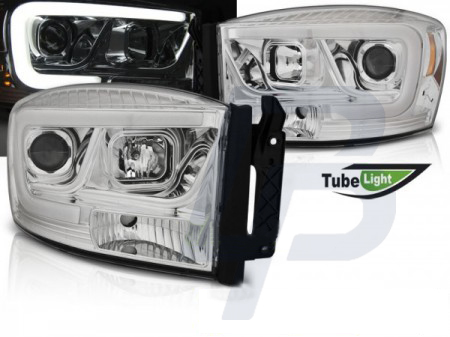 HEADLIGHTS DODGE RAM 06-08 TUBE LIGHT CHROME
