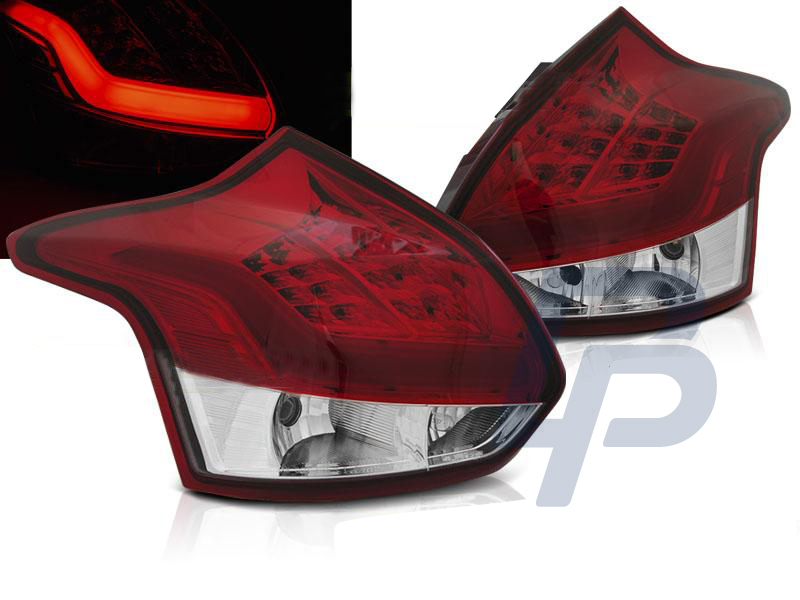 FORD FOCUS 3 11-10.14 HATCHBACK RED WHITE LED TAILLIGHTS BAR - 4
