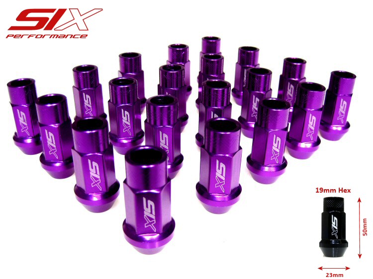 20X SIX LIGHTWEIGHT ALUMINIUM LUG NUTS 50MM 12X1.25 PURPLE
