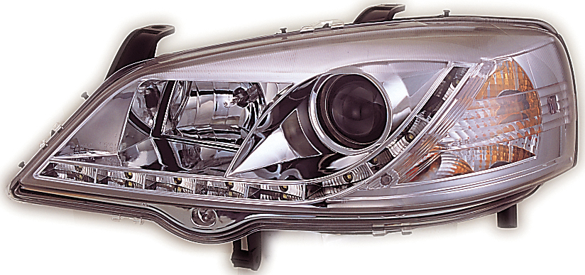 OPEL ASTRA G 98-03 R8 STIL LED STRÅLKASTARE KROM V2