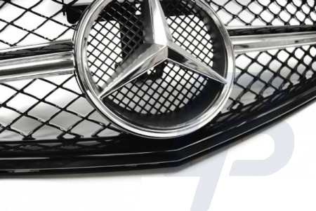 GRILLS MERCEDES W204 07-14 C63 STYLE GLOSSY BLACK- CHROME - 3