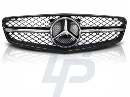 GRILLS MERCEDES W204 07-14 C63 STYLE GLOSSY BLACK- CHROME - 2