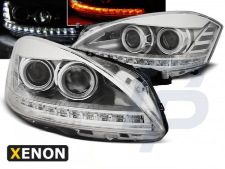 HEADLIGHTS MERCEDES W221 05-09 DAYLIGHT HID CHROME