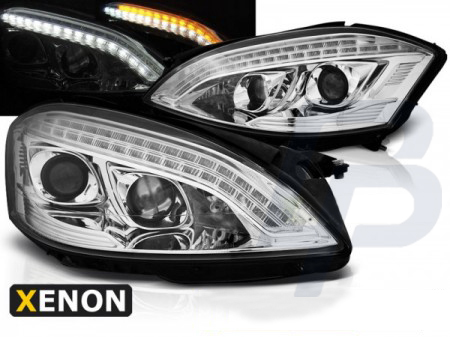HEADLIGHTS MERCEDES W221 05-09 DAYLIGHT HID CHROME